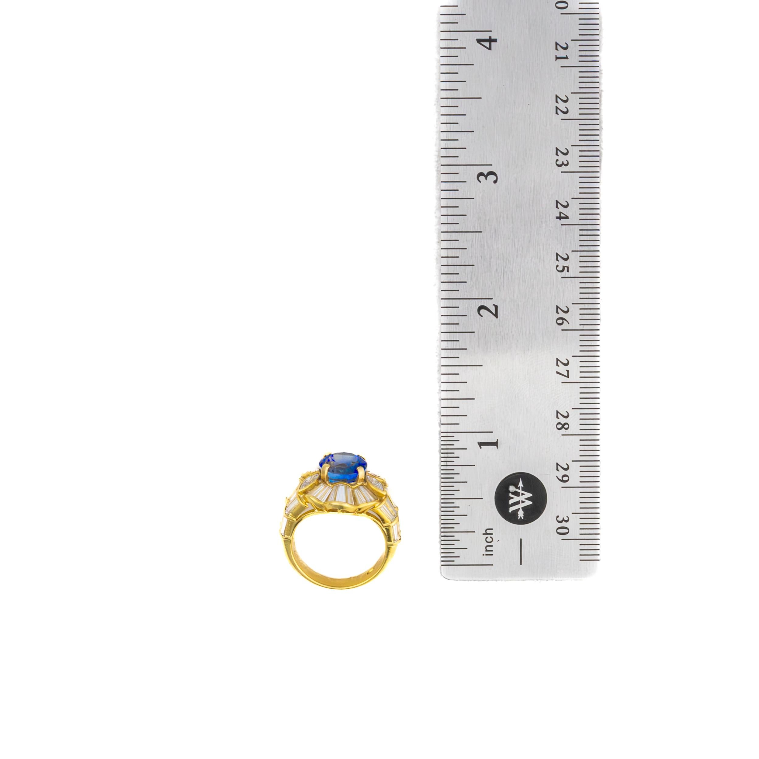 Anello con zaffiro di Ceylon e diamanti taglio baguette e marquise In condizioni ottime in vendita a New York, NY