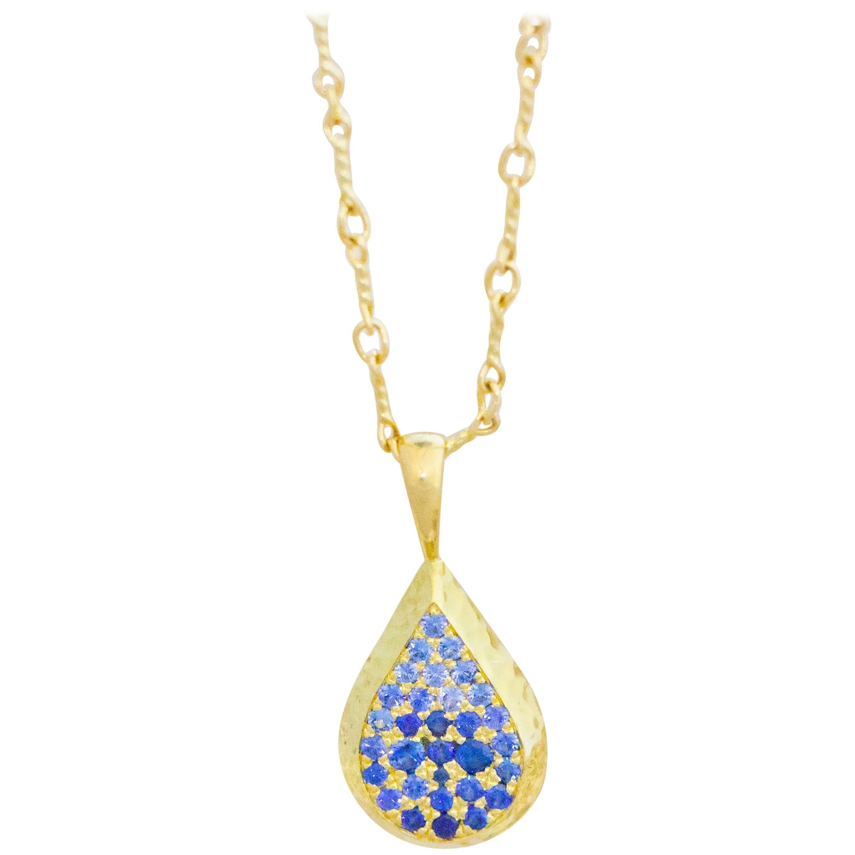 Ceylon Sapphire and Canadian Diamond 18 Karat Gold Drop Pendant Necklace