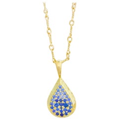 Ceylon Sapphire and Canadian Diamond 18 Karat Gold Drop Pendant Necklace