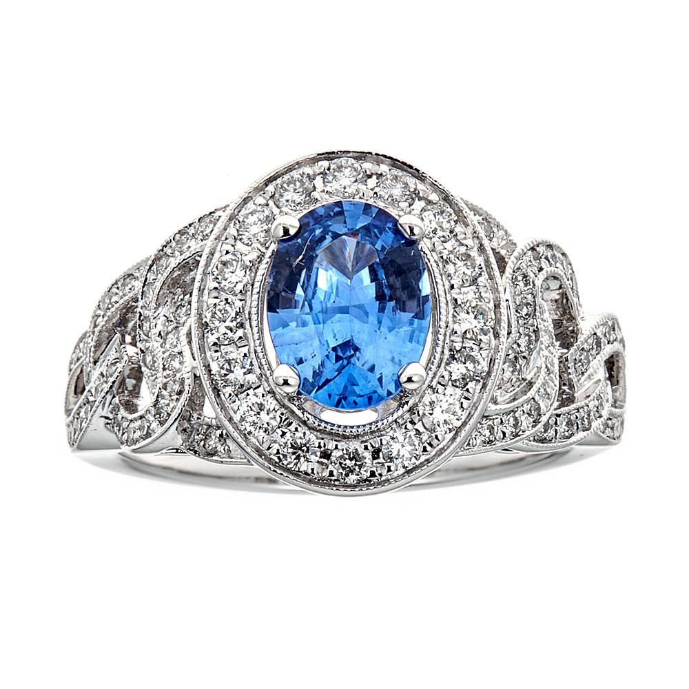 Contemporary Ceylon Sapphire and Diamond 14 Karat White Gold Ring