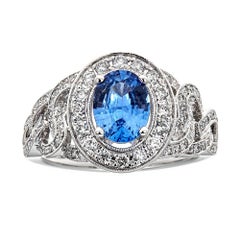 Ceylon Sapphire and Diamond 14 Karat White Gold Ring