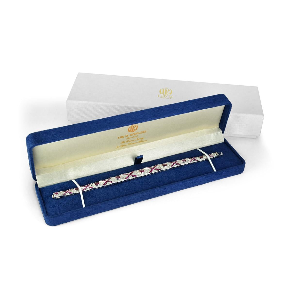 Ceylon Sapphire and Diamond Art Deco Style Bracelet in 18K White Gold For Sale 3