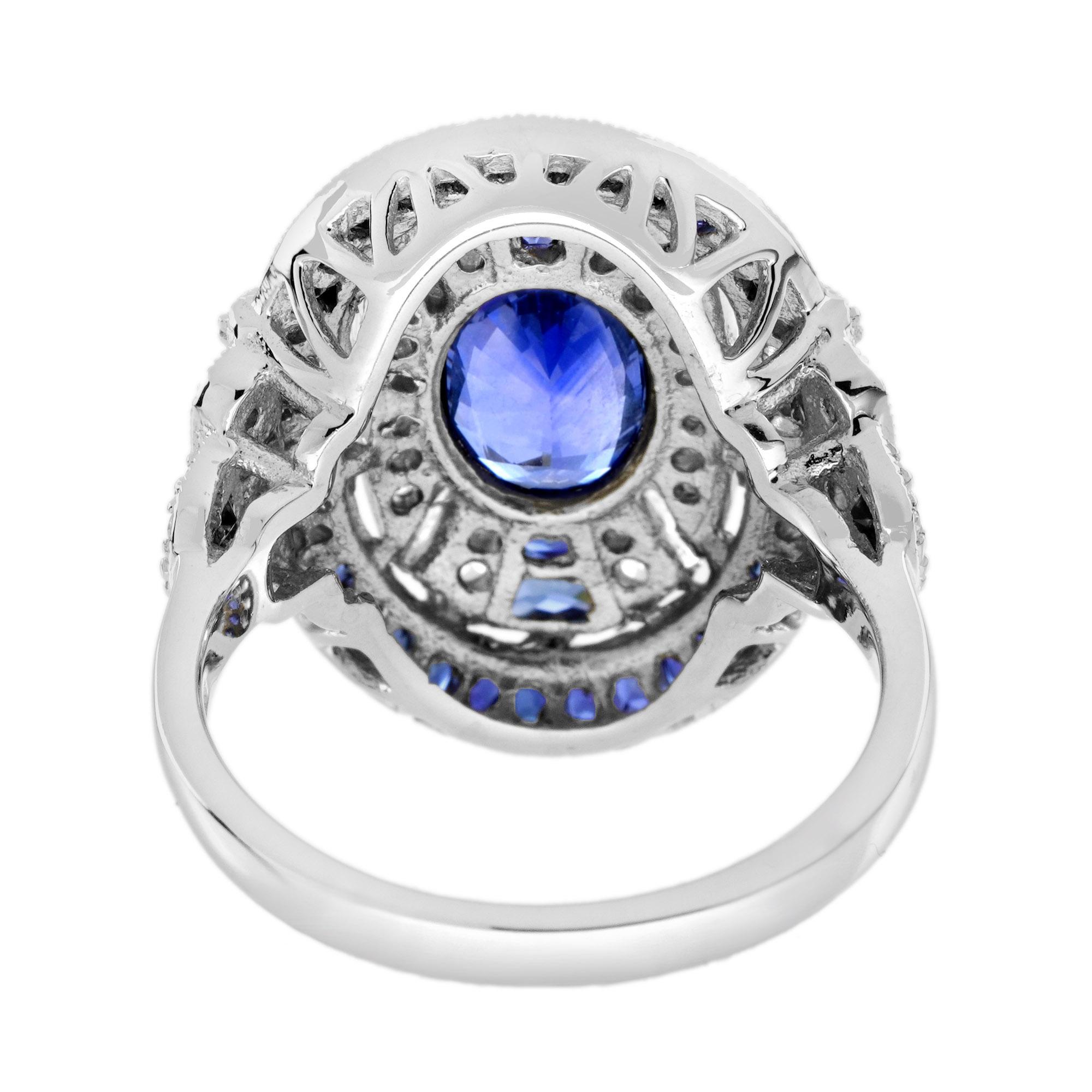 Verlobungsring aus 18 Karat Weißgold mit Ceylon-Saphir und Diamant im Art-déco-Stil Damen im Angebot