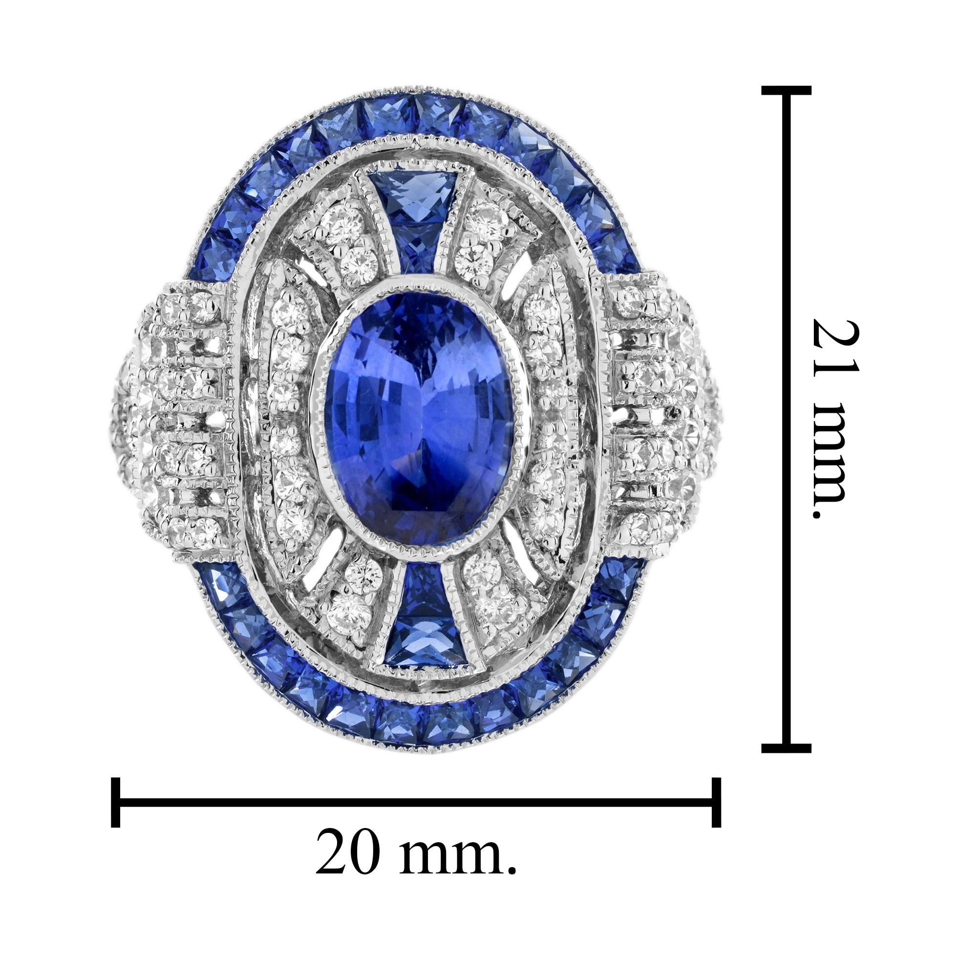 Verlobungsring aus 18 Karat Weißgold mit Ceylon-Saphir und Diamant im Art-déco-Stil im Angebot 2