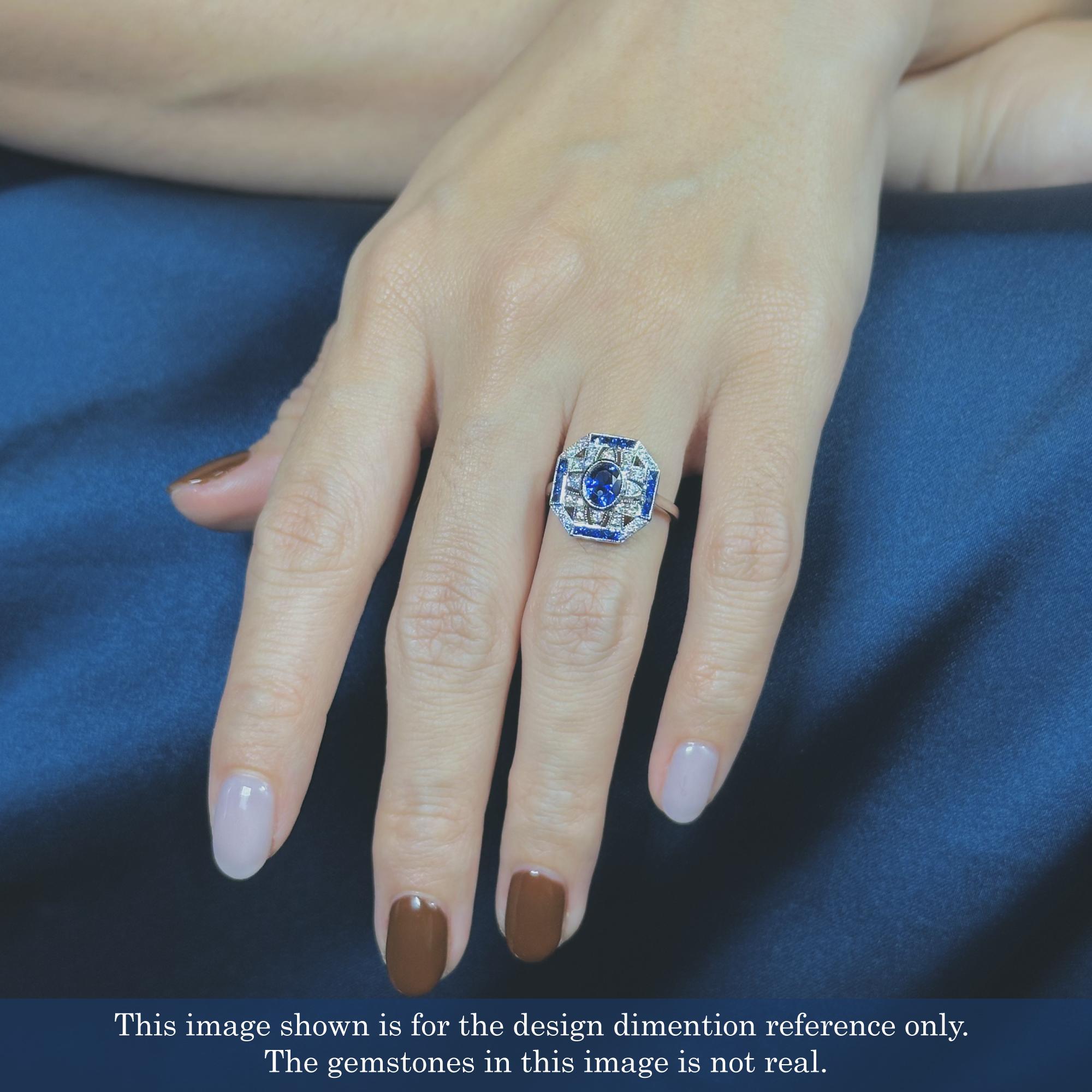 Ceylon Sapphire and Diamond Art Deco Style Engagement Ring in 18K White Gold For Sale 2
