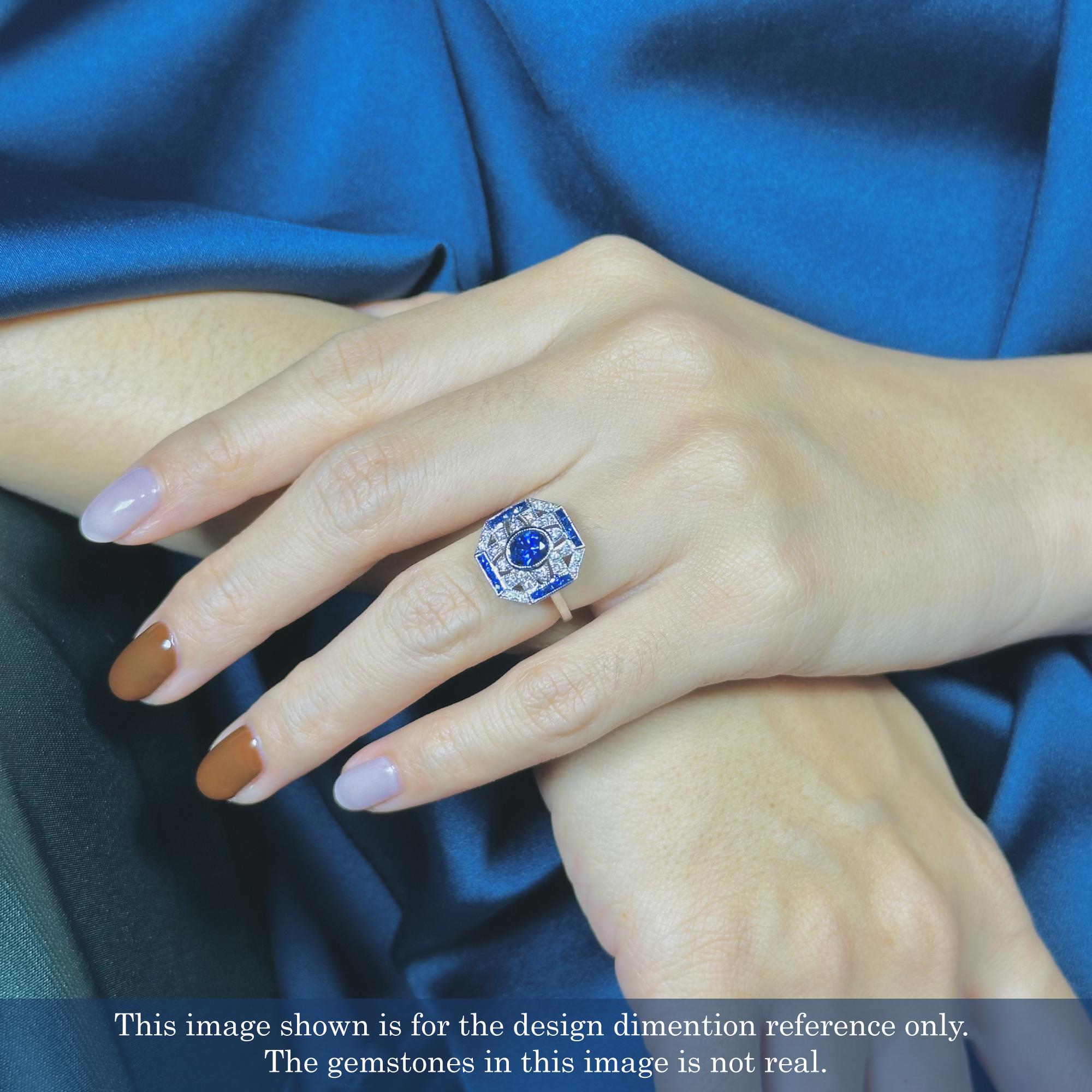 Ceylon Sapphire and Diamond Art Deco Style Engagement Ring in 18K White Gold For Sale 3