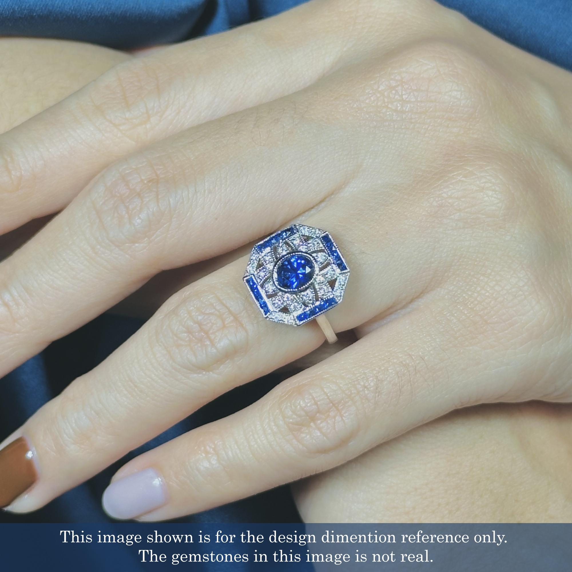 Ceylon Sapphire and Diamond Art Deco Style Engagement Ring in 18K White Gold For Sale 4