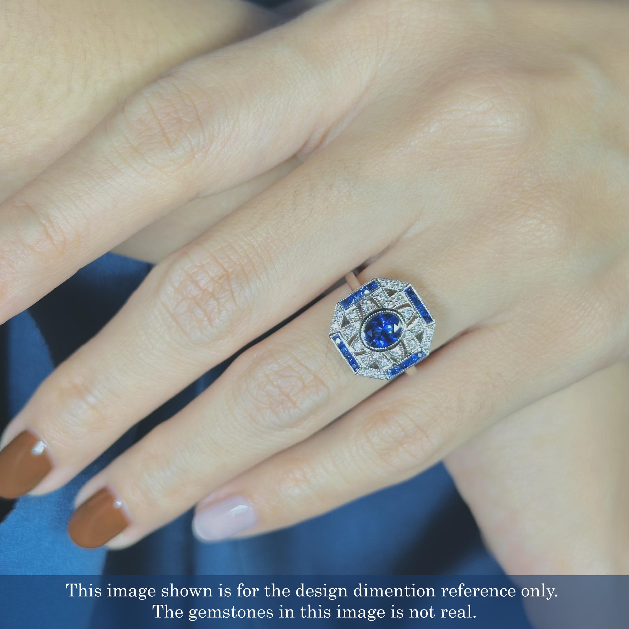 Ceylon Sapphire and Diamond Art Deco Style Engagement Ring in 18K White Gold For Sale 5