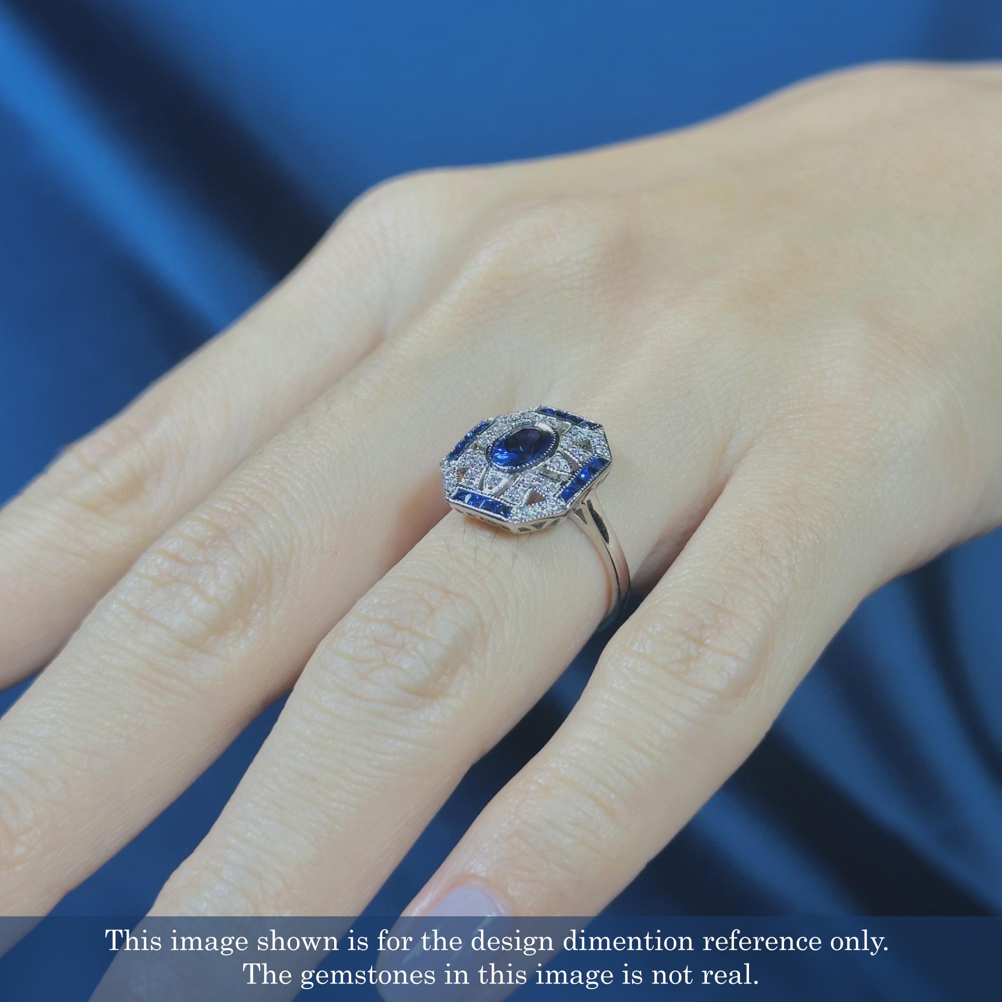 Ceylon Sapphire and Diamond Art Deco Style Engagement Ring in 18K White Gold For Sale 6
