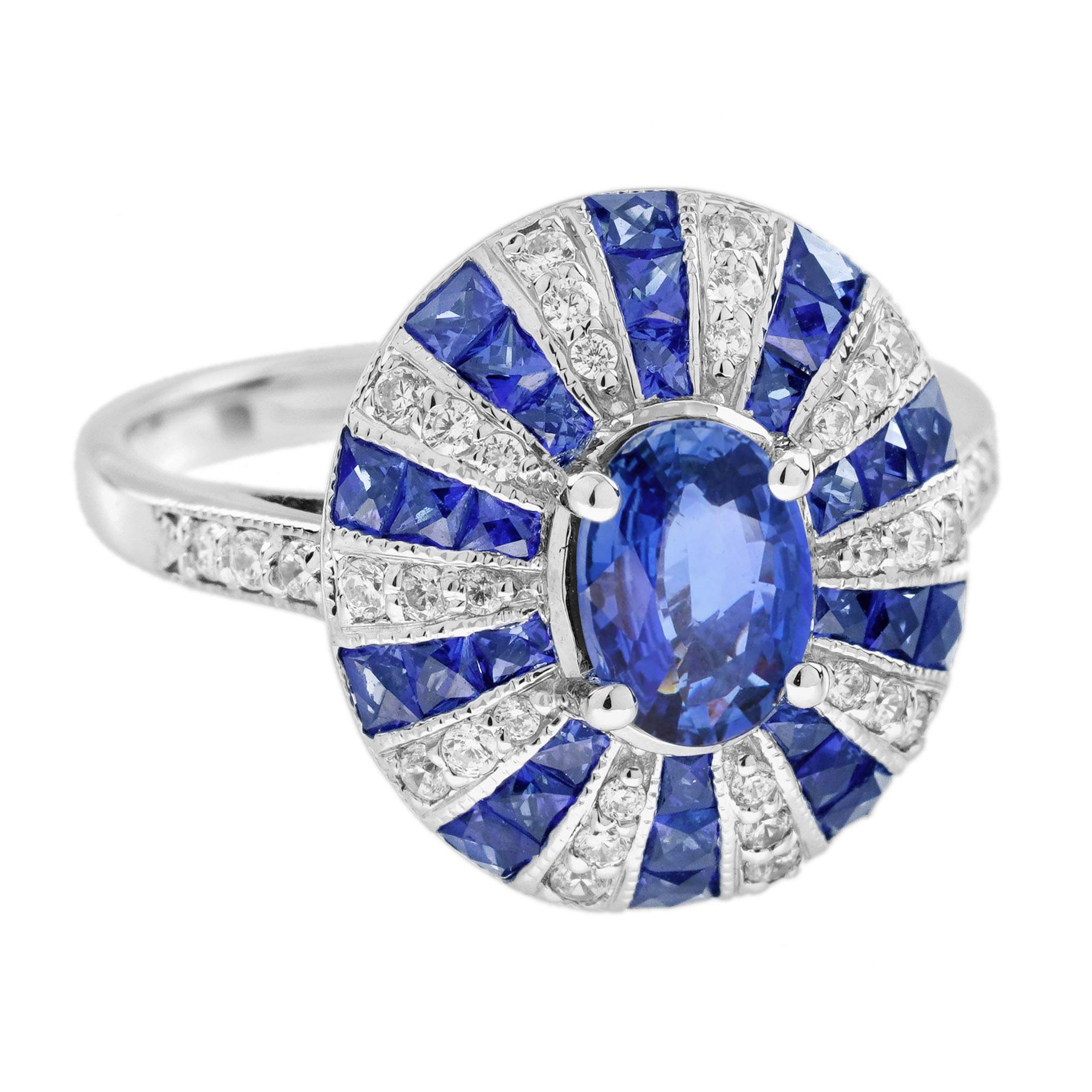 De las mujeres Compromiso de zafiro de Ceilán y diamantes estilo Art Decó  Anillo de oro blanco de 18 quilates en venta
