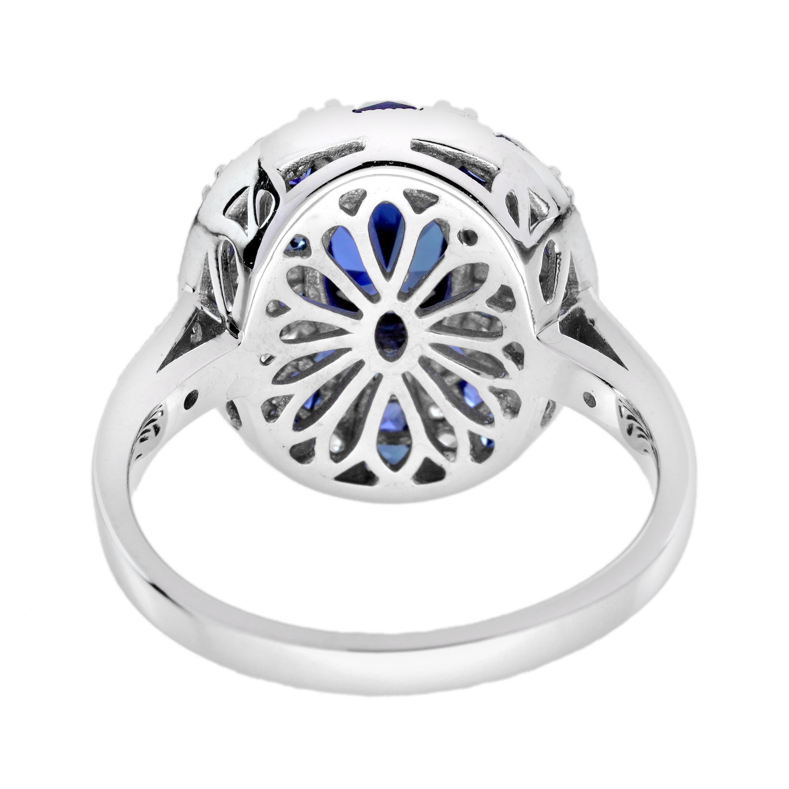 Compromiso de zafiro de Ceilán y diamantes estilo Art Decó  Anillo de oro blanco de 18 quilates en venta 1