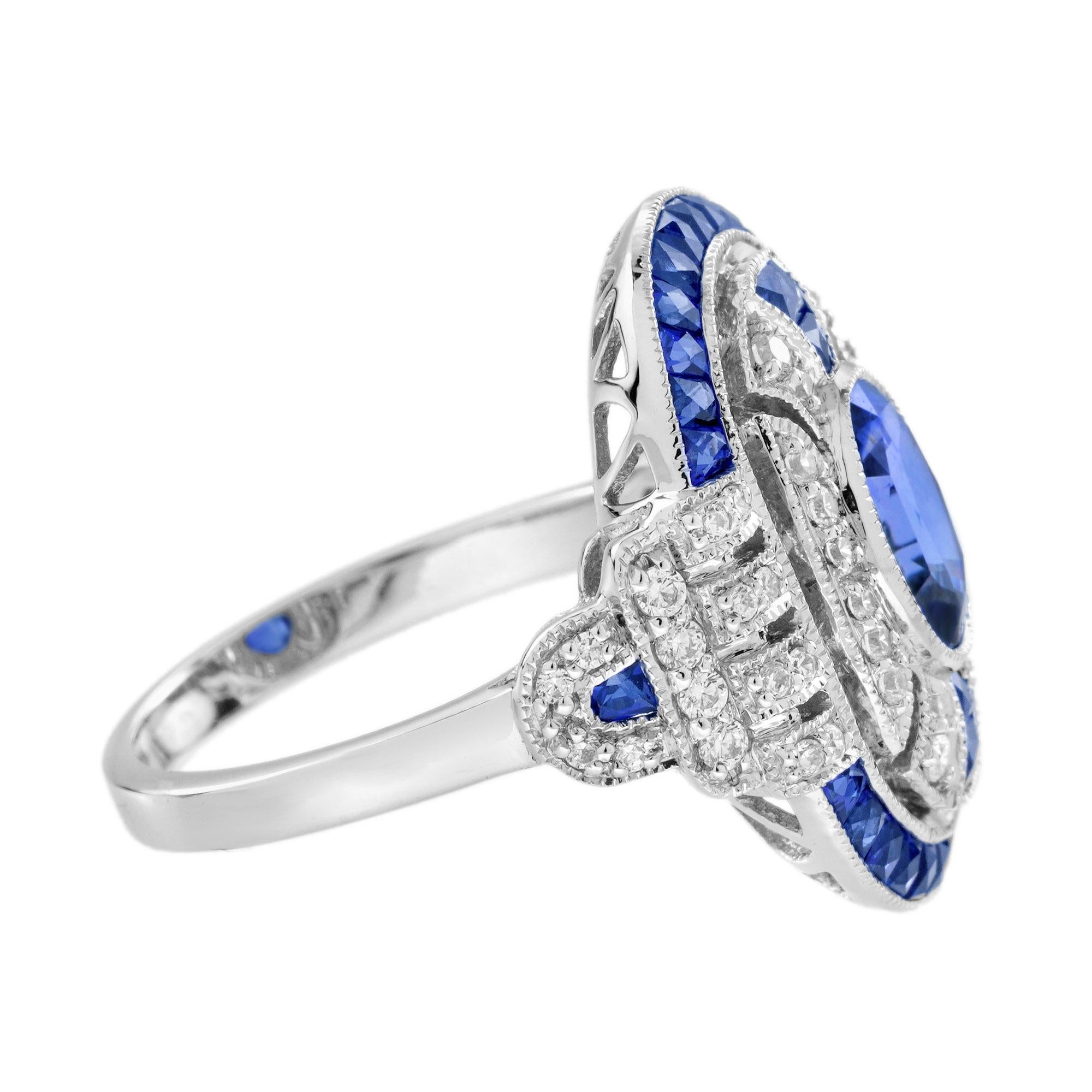 Verlobungsring aus 18 Karat Weißgold mit Ceylon-Saphir und Diamant im Art-déco-Stil im Zustand „Neu“ im Angebot in Bangkok, TH