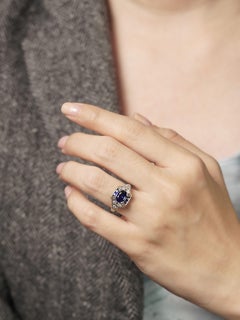 Ceylon Sapphire and Diamond Art Deco Style Filigree Engagement Ring in 18K Gold