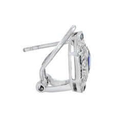 Ceylon Sapphire and Diamond Art Deco Style Omega Stud Earrings in 18K White Gold
