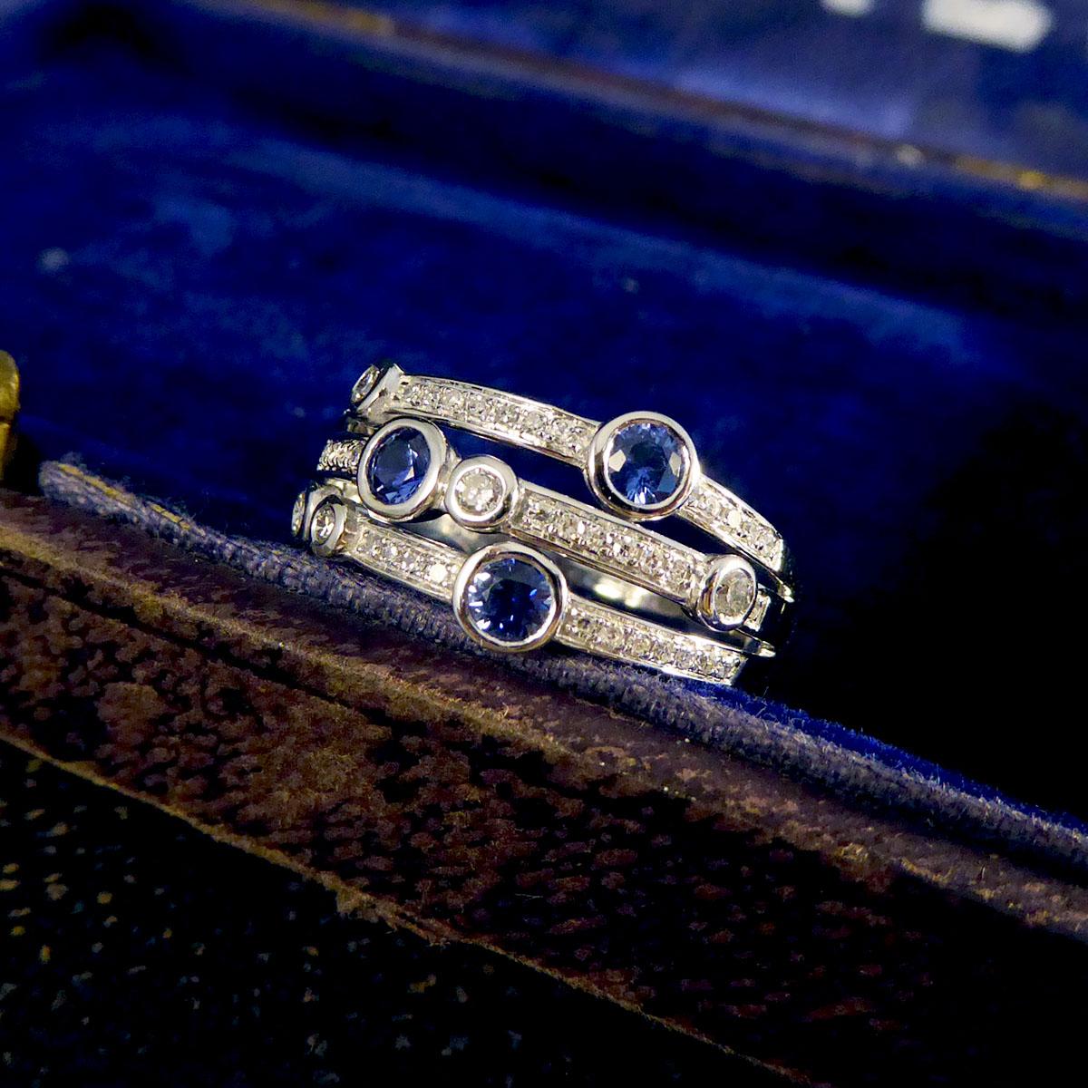 Ceylon Sapphire and Diamond Bubble Style Ring in Platinum 4