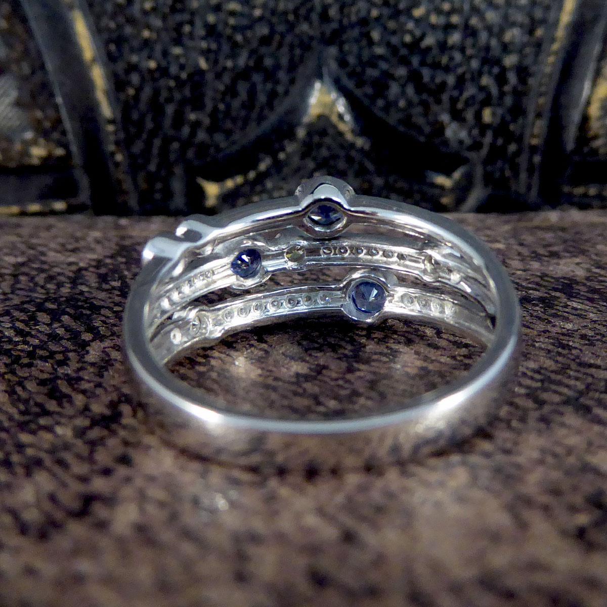 Round Cut Ceylon Sapphire and Diamond Bubble Style Ring in Platinum