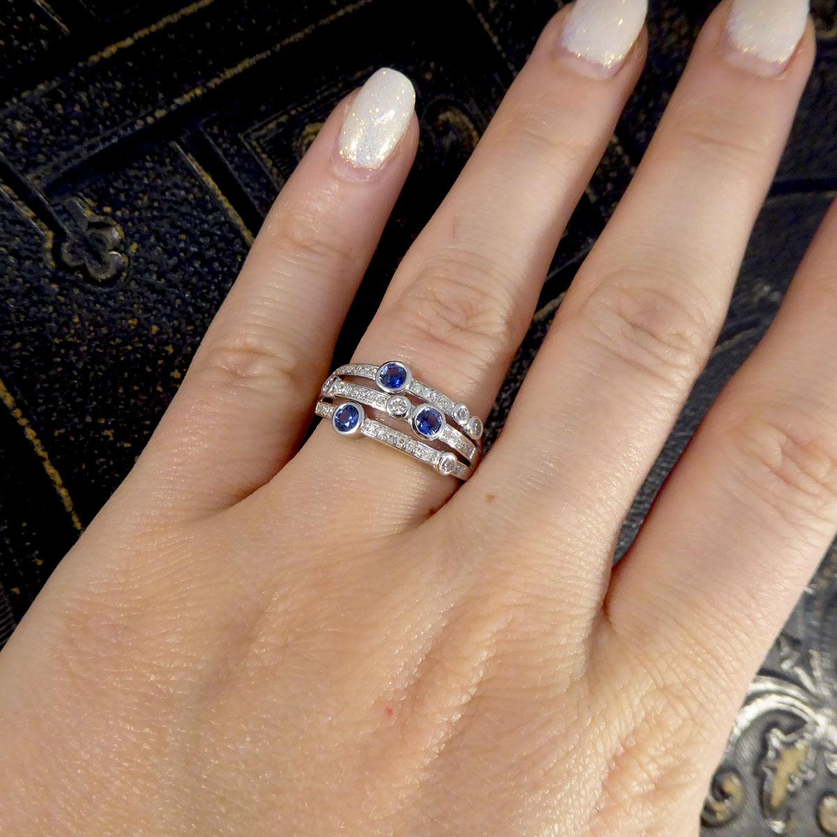 Ceylon Sapphire and Diamond Bubble Style Ring in Platinum 1