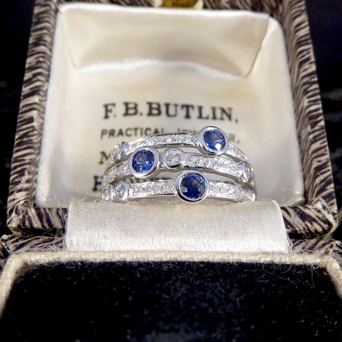 Ceylon Sapphire and Diamond Bubble Style Ring in Platinum 2