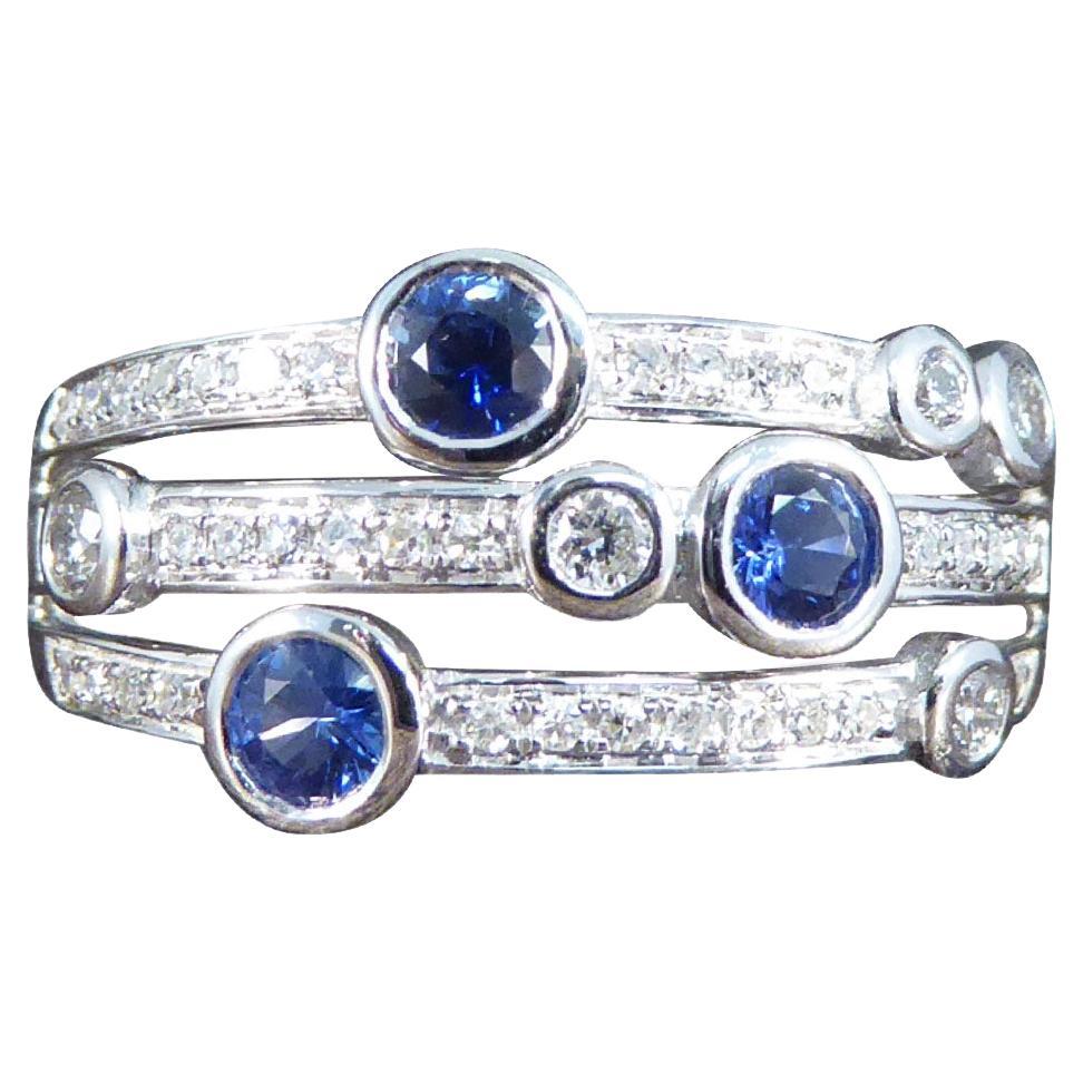 Ceylon Sapphire and Diamond Bubble Style Ring in Platinum
