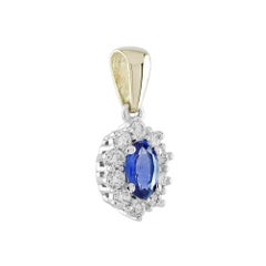 Ceylon Saphir und Diamant Halo-Anhänger im klassischen Stil aus 18K Gelbgold