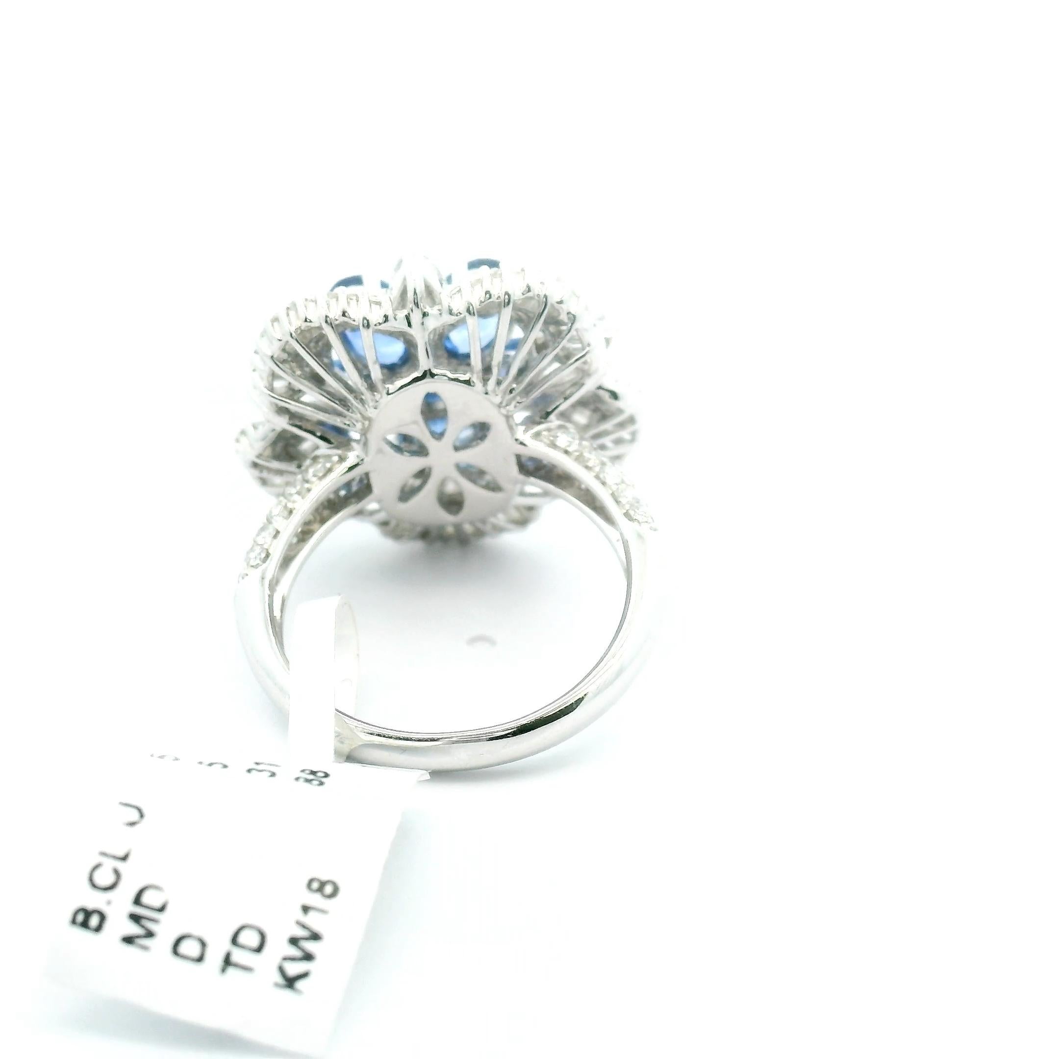Ceylon Saphir und Diamant Cluster Ballerina Cocktail-Ring 18k Weißgold Damen im Angebot