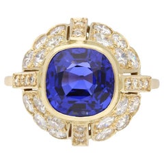 Vintage Ceylon Sapphire and Diamond Cluster Ring, 1940