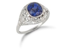 Ceylon sapphire and diamond cluster ring by A. Tillander, Finnish, circa 1920.