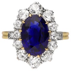 Used Ceylon Sapphire and diamond coronet cluster ring, circa 1915. 