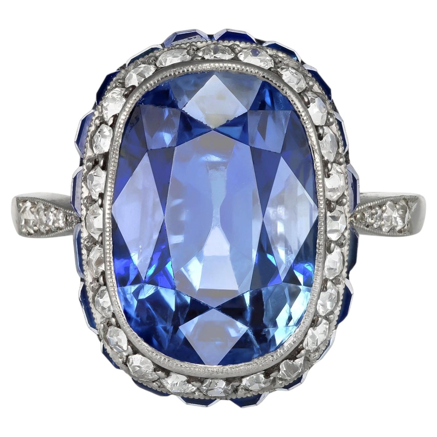 Ceylon sapphire and diamond coronet cluster ring, circa 1920.