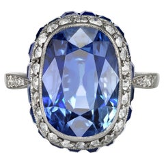 Ceylon sapphire and diamond coronet cluster ring, circa 1920.