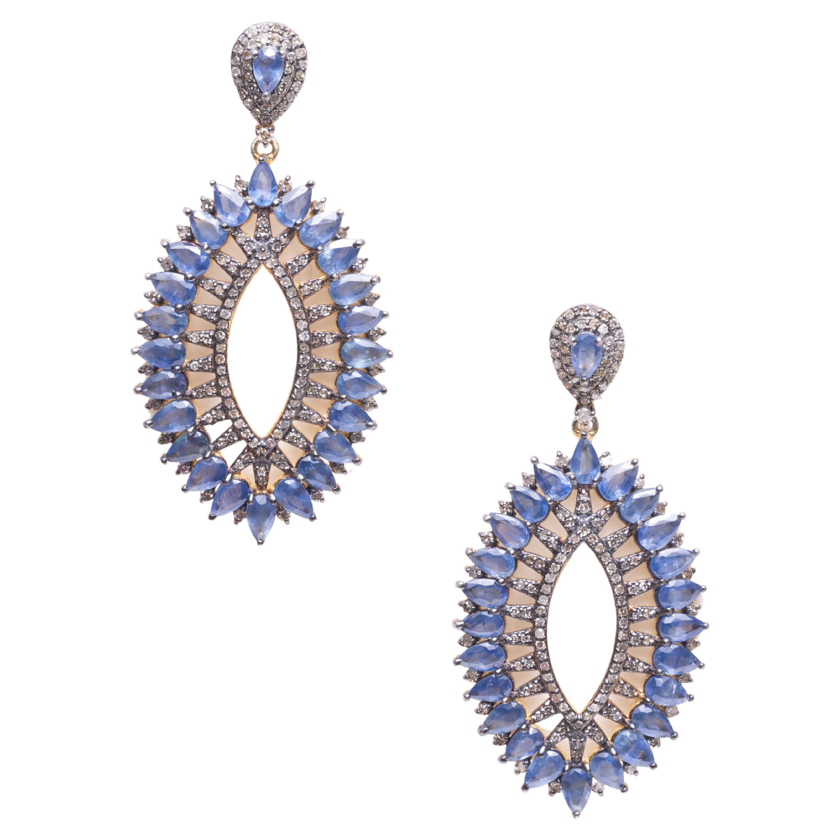 Ceylon Sapphire and Diamond Drop Dangle Earrings For Sale