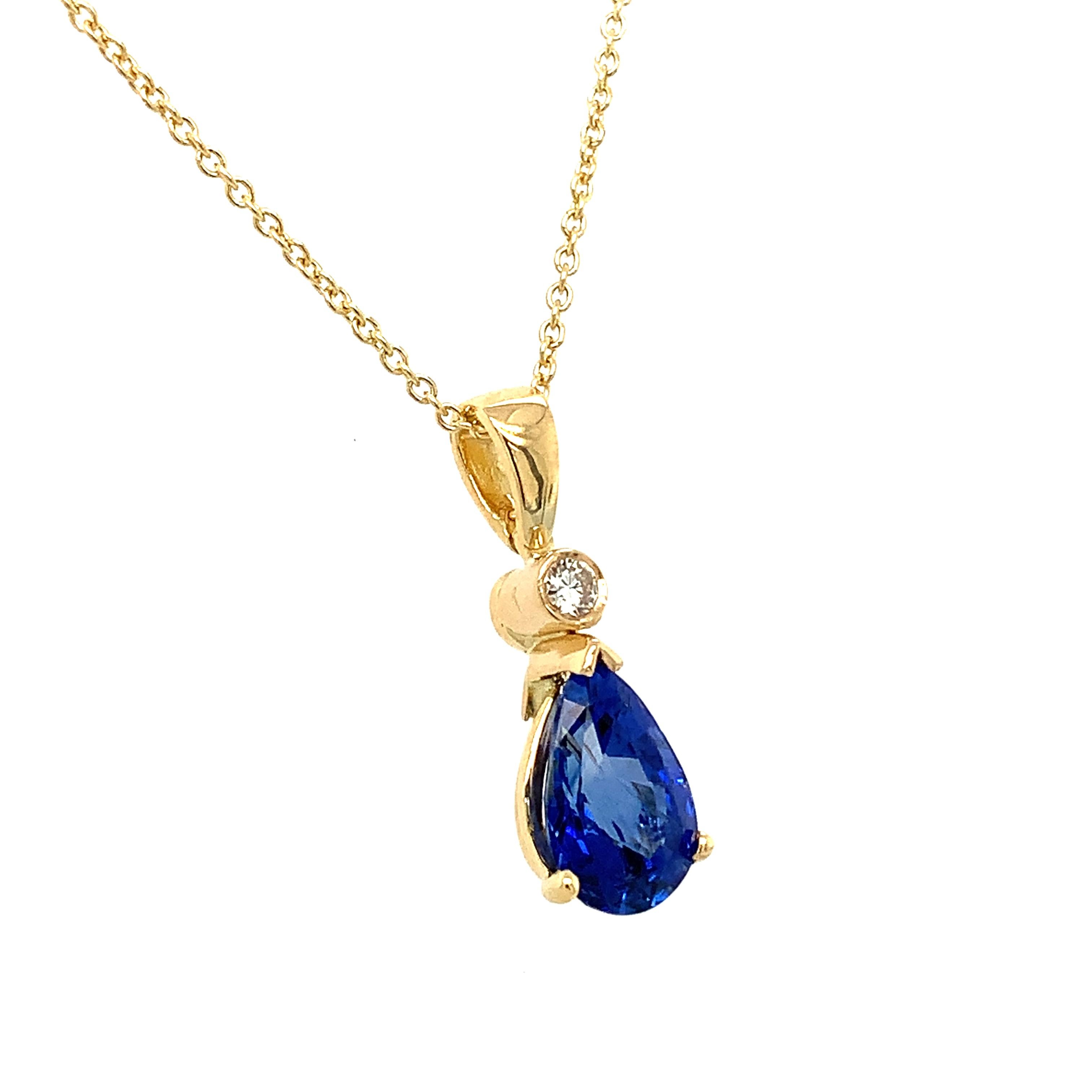 Ceylon sapphire and diamond drop pendant necklace 18k yellow gold In New Condition For Sale In London, GB