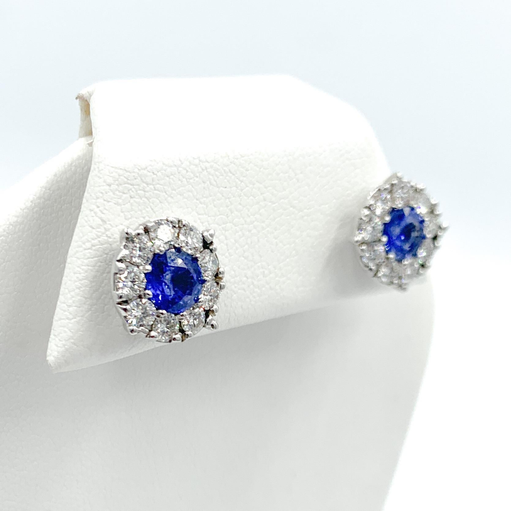 Contemporary Ceylon Sapphire and Diamond Earrings