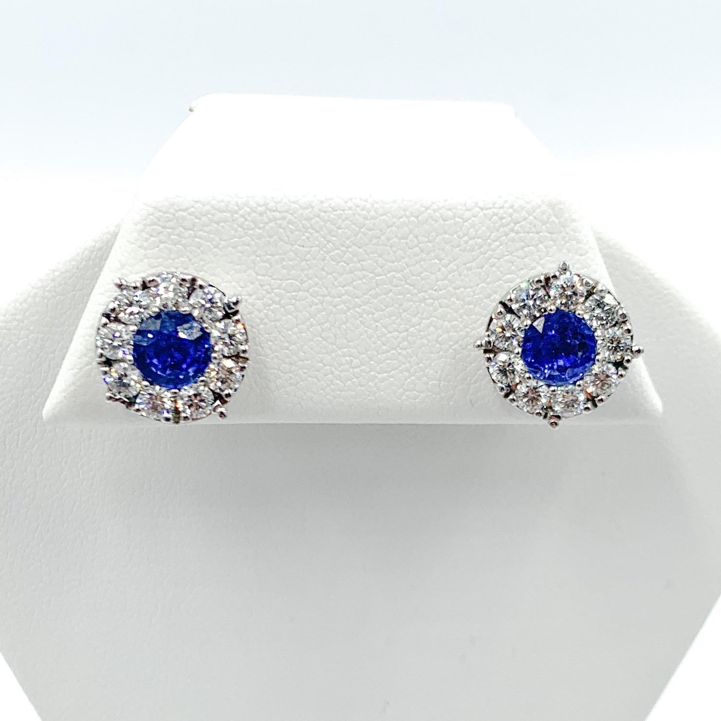 Ceylon Sapphire and Diamond Earrings In New Condition In Carlsbad, CA