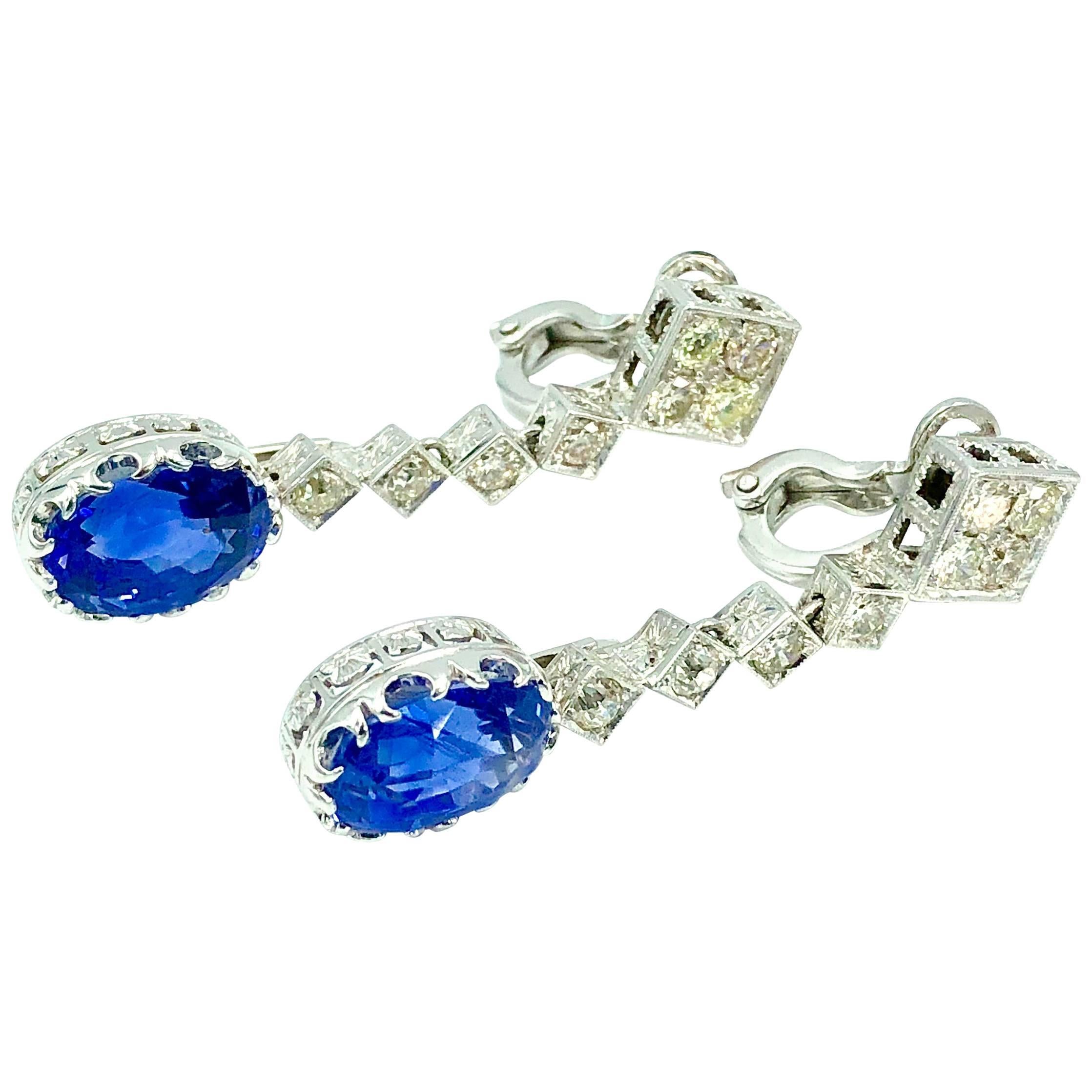 Ceylon Sapphire and Diamond Earrings For Sale