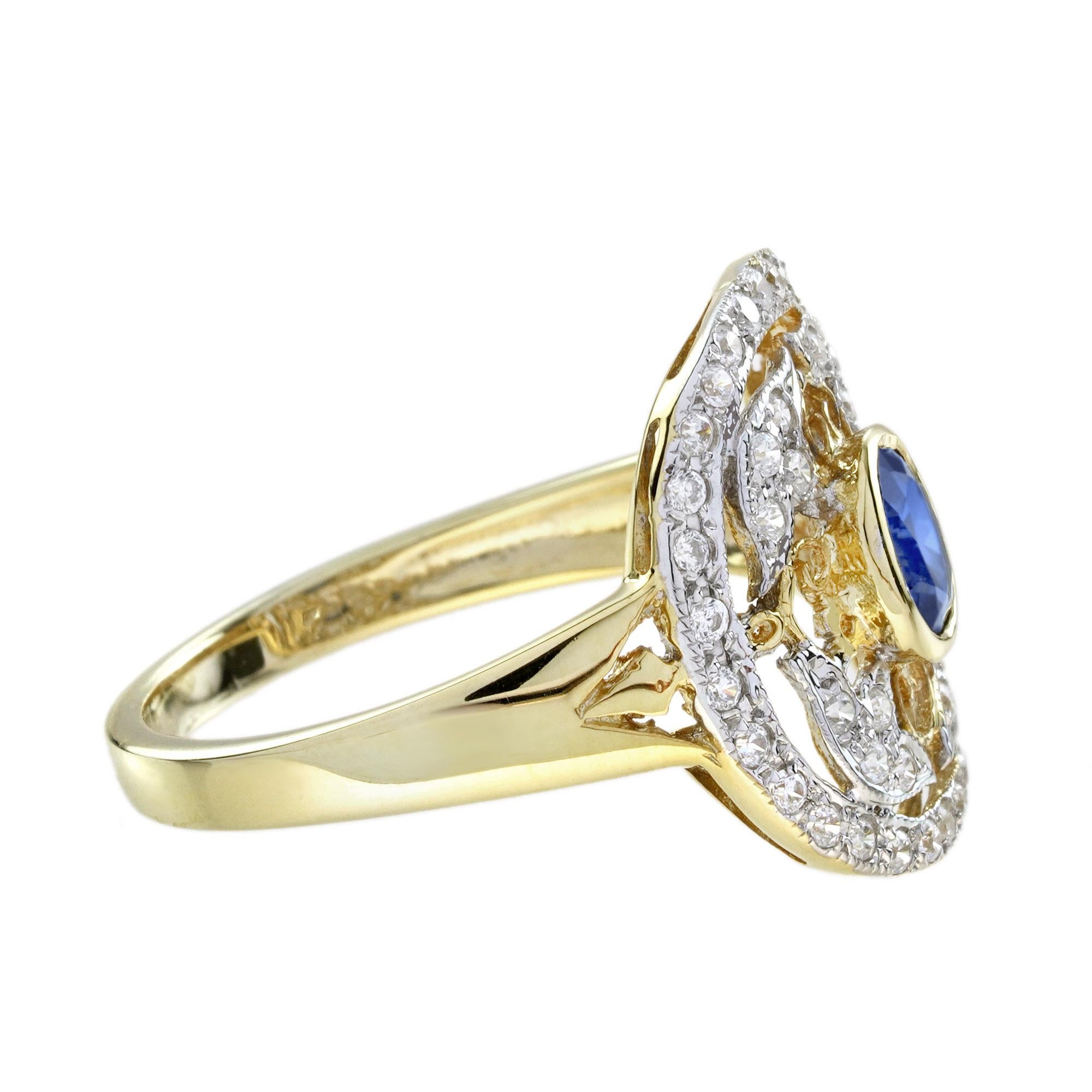 Anillo de compromiso de zafiro de Ceilán y diamantes estilo eduardiano en oro bicolor de 18 quilates en Nuevo estado para la venta en Bangkok, TH