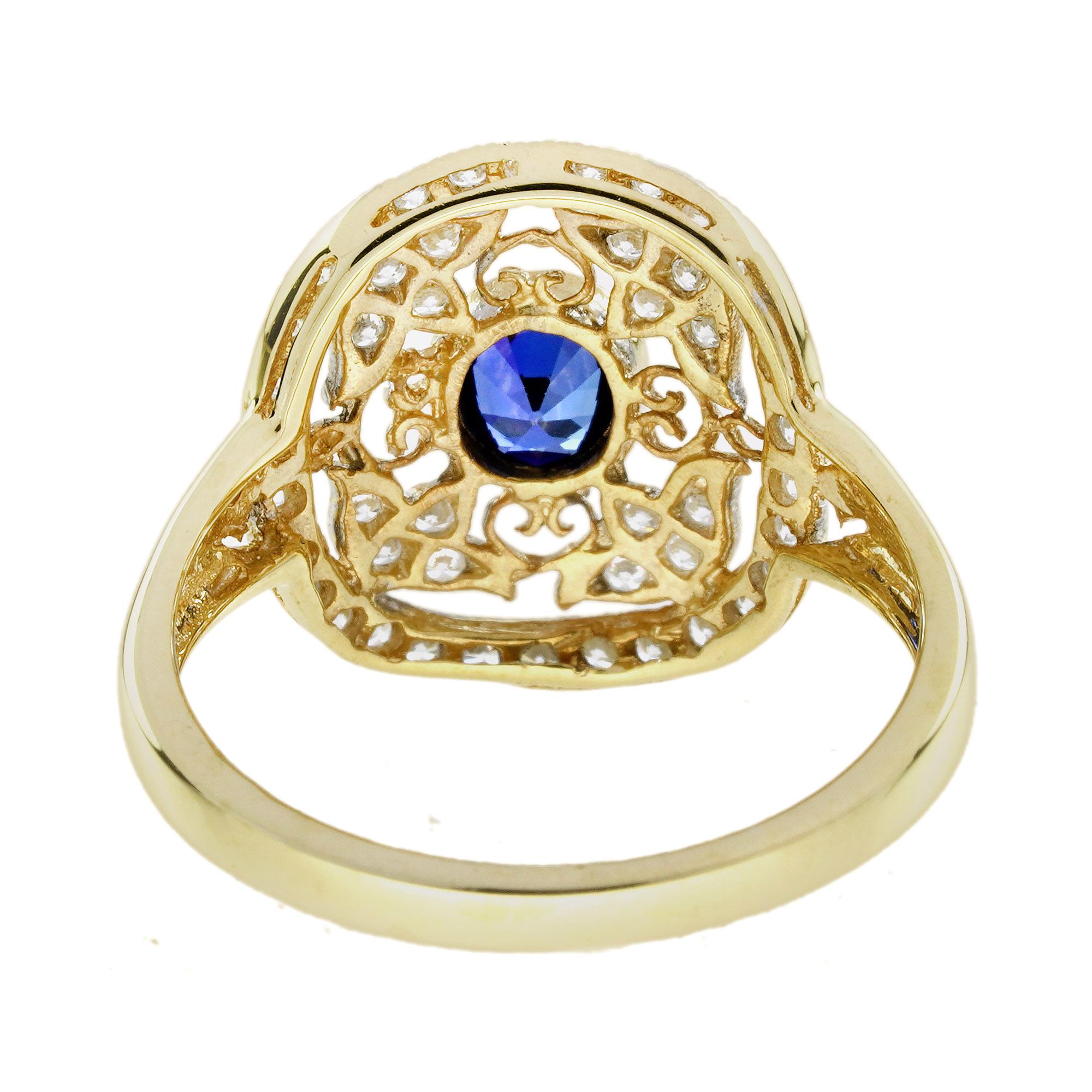 De las mujeres Anillo de compromiso de zafiro de Ceilán y diamantes estilo eduardiano en oro bicolor de 18 quilates en venta