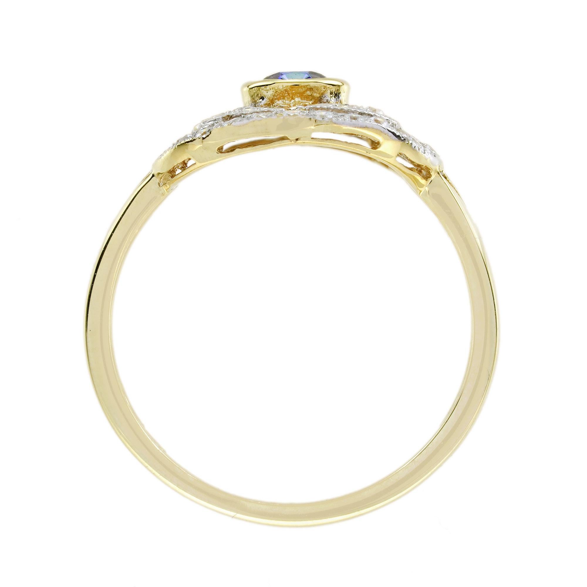 Anillo de compromiso de zafiro de Ceilán y diamantes estilo eduardiano en oro bicolor de 18 quilates en venta 1