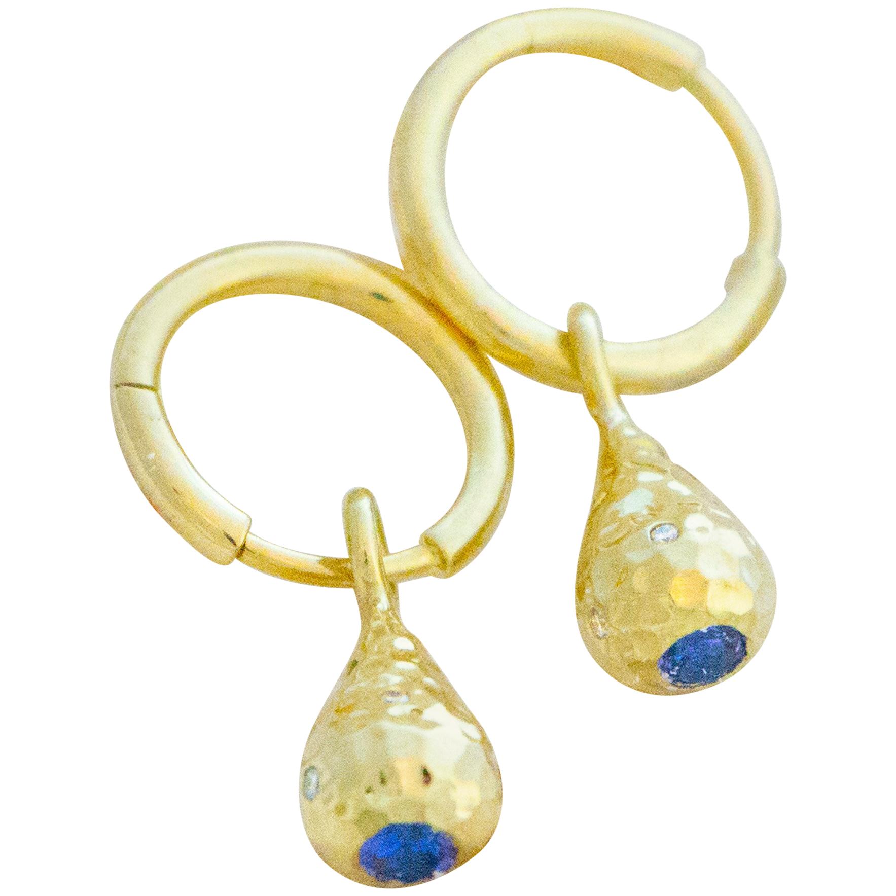 Ceylon Sapphire and Diamond Hoop Earrings For Sale