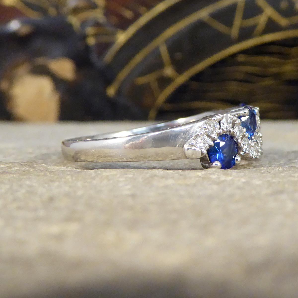 Modern Ceylon Sapphire and Diamond Lazy River Ring in Platinum For Sale