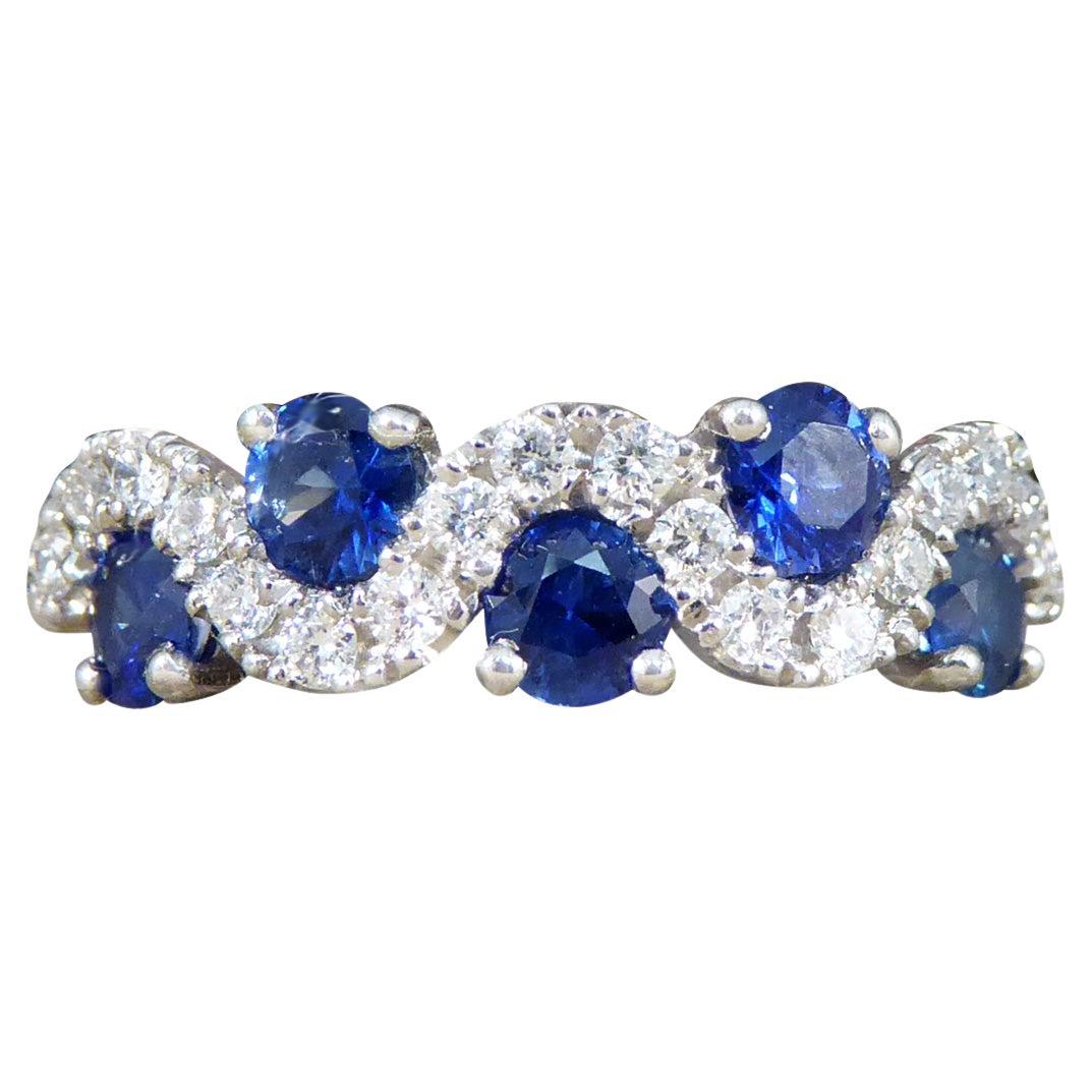 Ceylon Sapphire and Diamond Lazy River Ring in Platinum For Sale