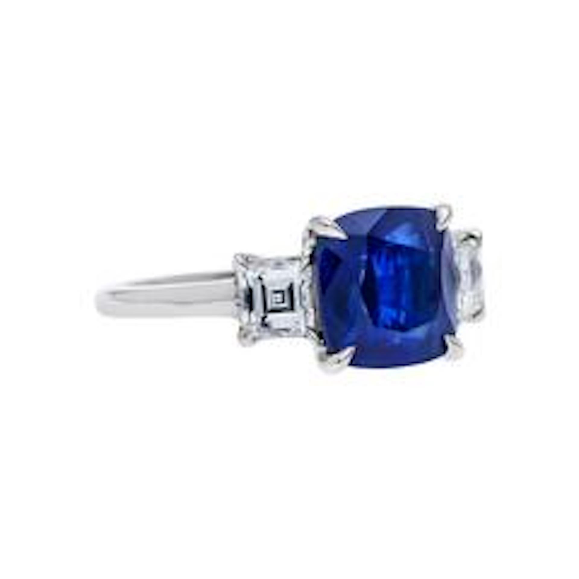 Stone Falls
$14,500.00



Stone Falls is an extraordinary and authentic Modern era (circa 2000) platinum engagement ring. This one-of-a-kind beauty centers a stunning 3.14ct Cushion Cut sapphire accompanied with two highly regarded certificates