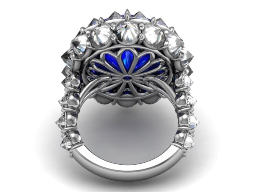 Contemporary Ceylon Sapphire and Diamond Platinum Ring For Sale