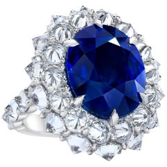 Platinring mit Ceylon-Saphir und Diamant