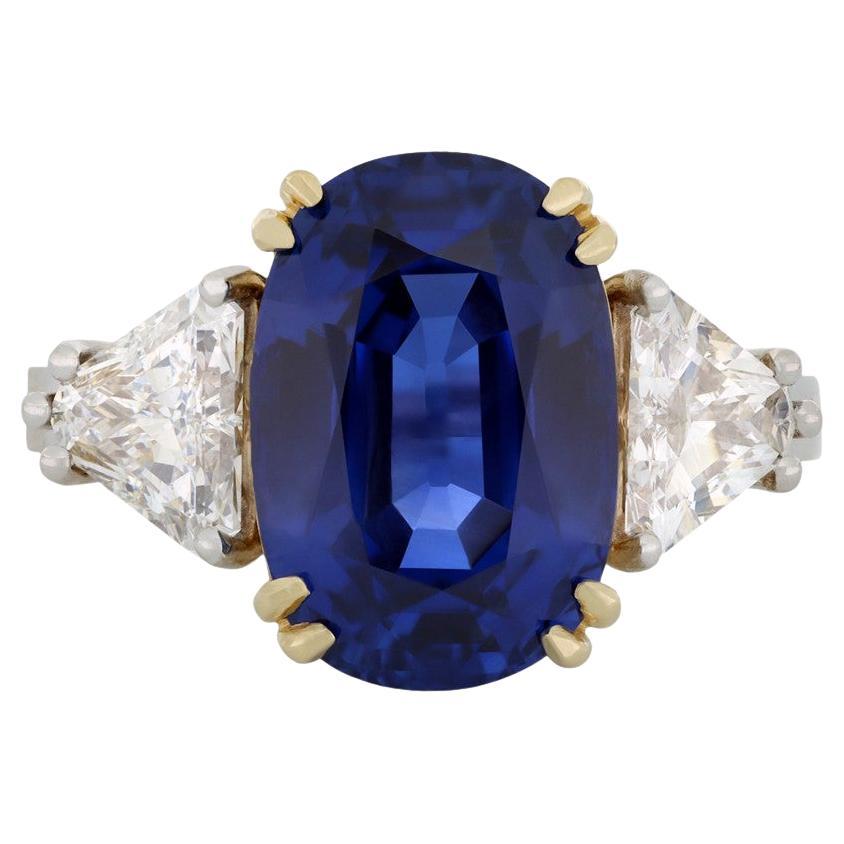 Ceylon Sapphire and Diamond Three Stone Ring, circa 1970 For Sale