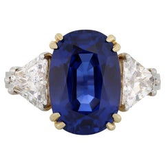 Ceylon Sapphire and Diamond Three Stone Ring, circa 1970