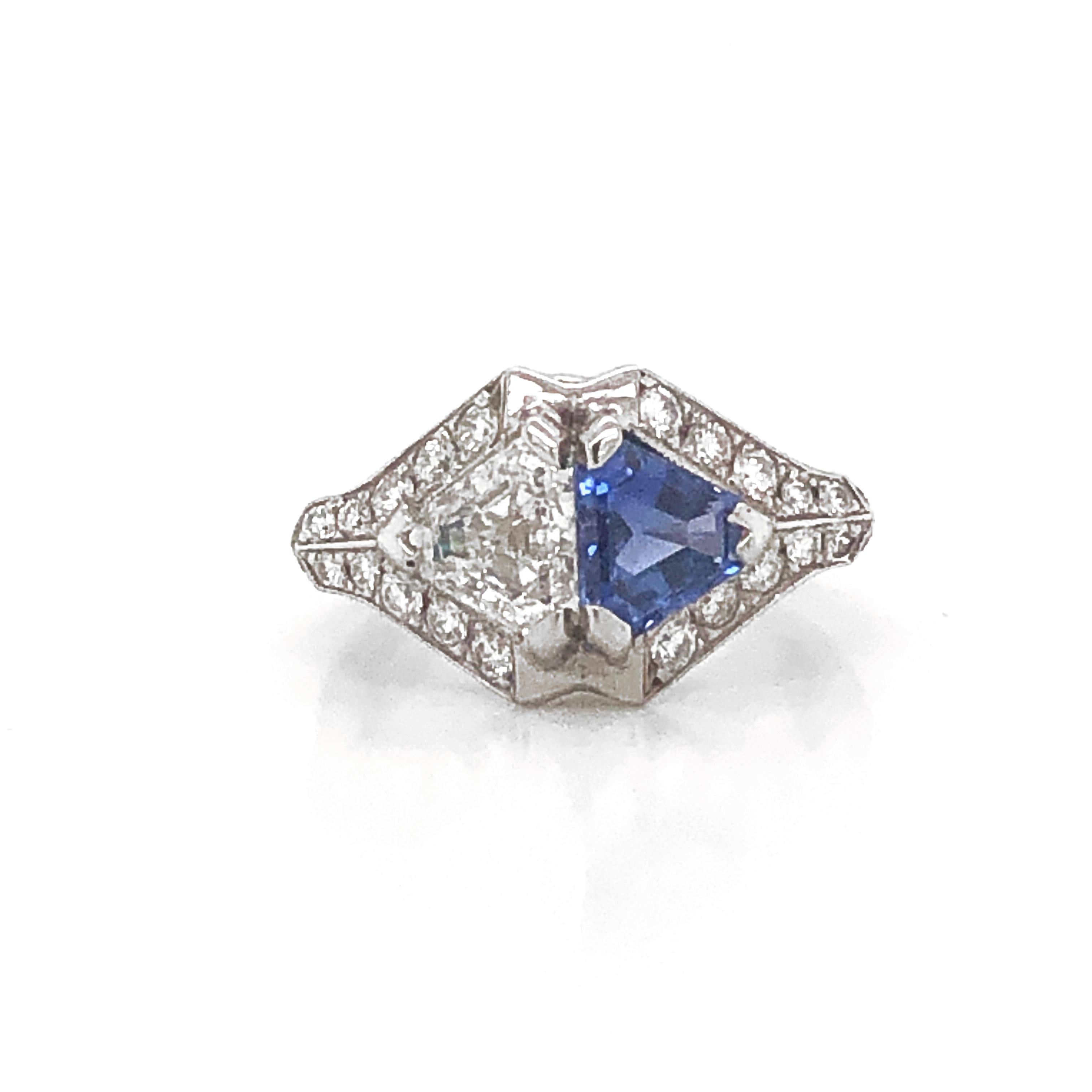 Contemporary Ceylon Sapphire 1.22 Carat and Diamond 0.97 Carat Twin Combination Platinum Ring For Sale