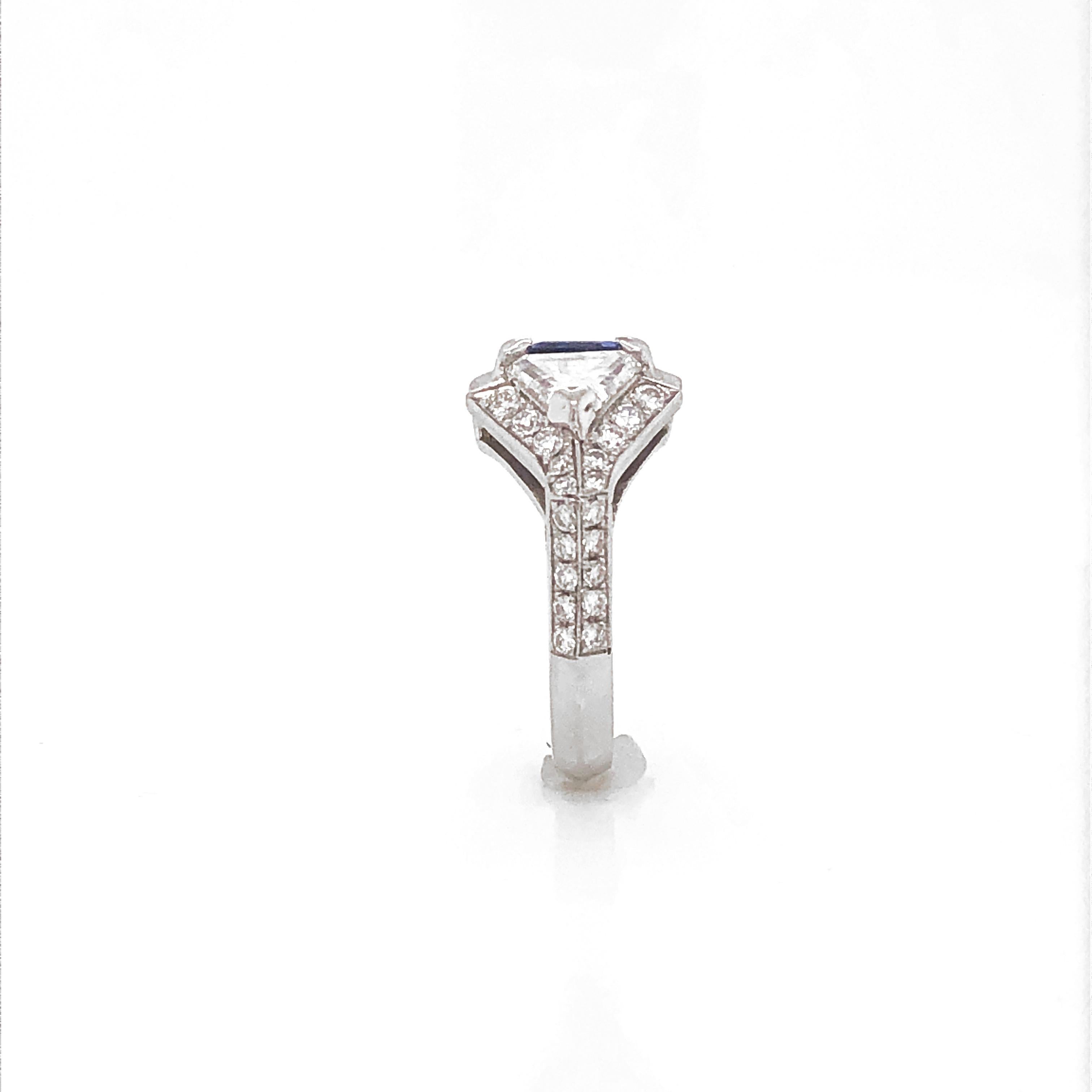 Ceylon Sapphire 1.22 Carat and Diamond 0.97 Carat Twin Combination Platinum Ring For Sale 2