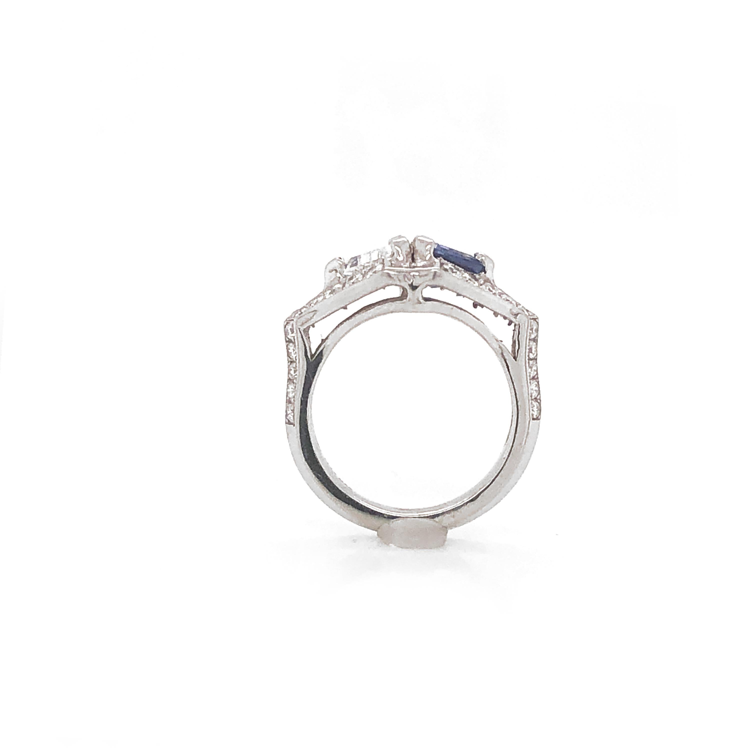 Ceylon Sapphire 1.22 Carat and Diamond 0.97 Carat Twin Combination Platinum Ring For Sale 3
