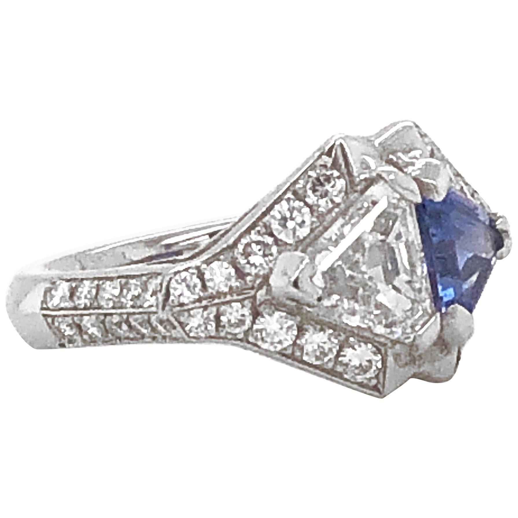 Ceylon Sapphire 1.22 Carat and Diamond 0.97 Carat Twin Combination Platinum Ring For Sale